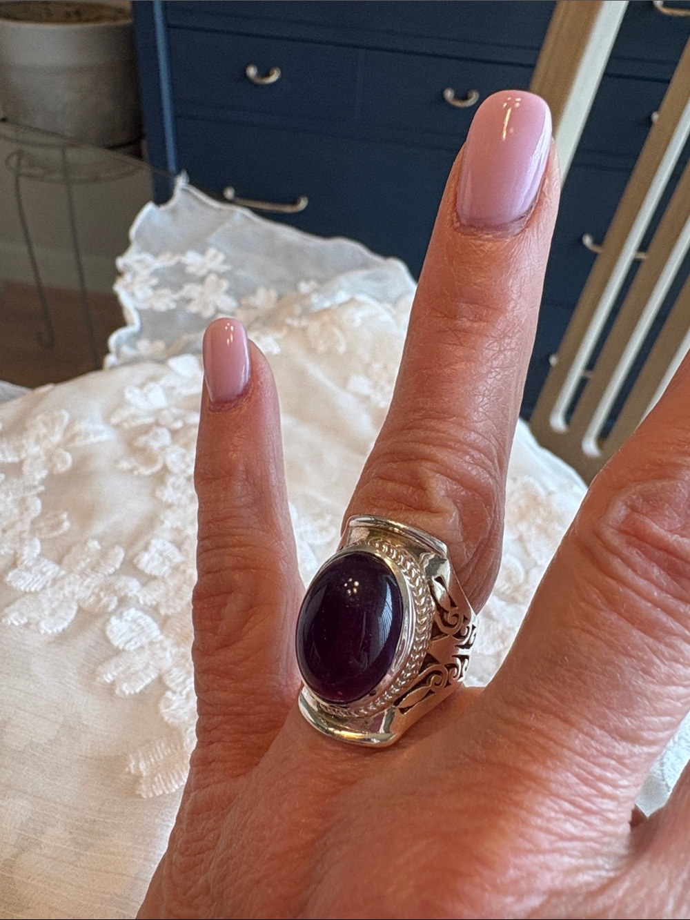 SILPADA amethyst cabochon and .925 Sterling Silver statement ring.